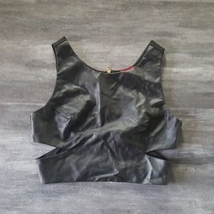 Black Leather Bongo Side Slit Cropped Tank